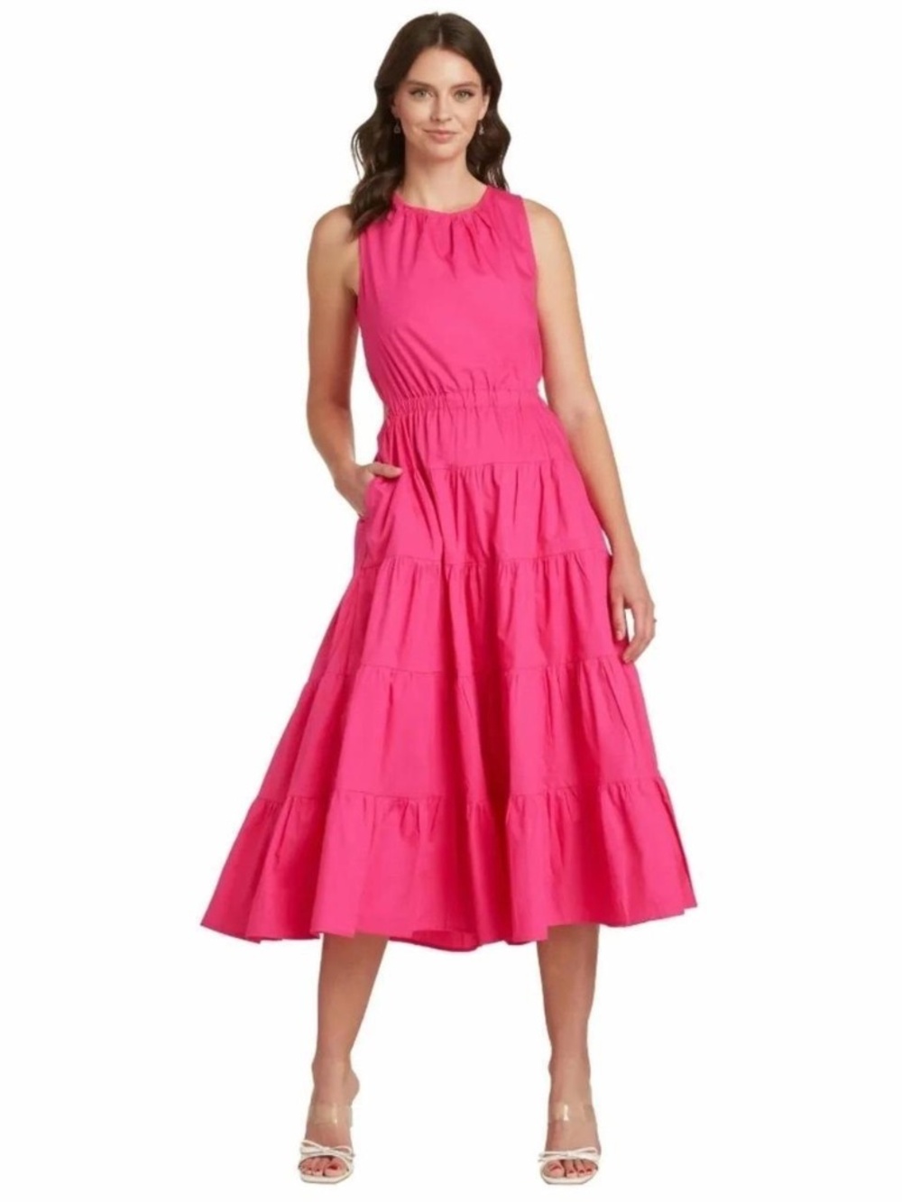 &merci Khaki Tiered Sleeveless Back Cutout Midi Dress | Size Medium